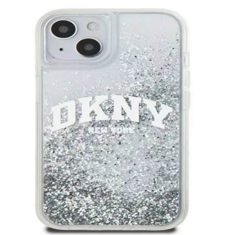 DKNY Funda rígida Liquid Glitter Big Logo para Apple iPhone 15 Negra