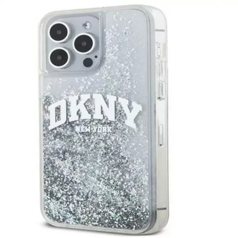 DKNY Funda rígida Liquid Glitter Big Logo para Apple iPhone 15 Pro 6.1 Negra