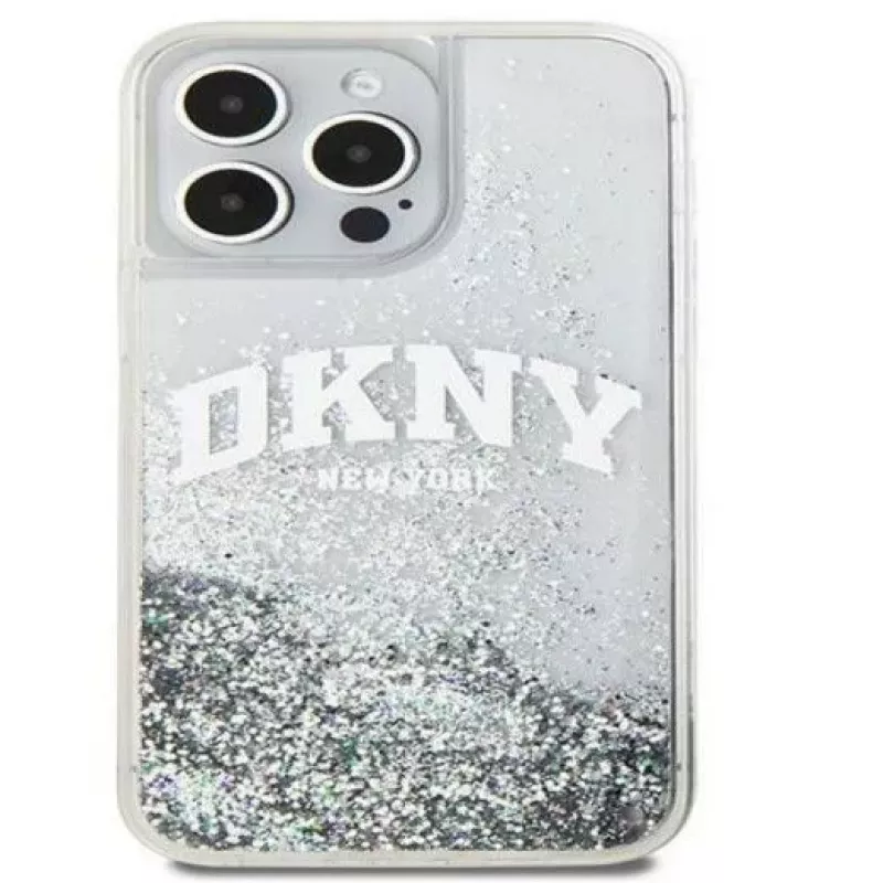 DKNY Funda rígida Liquid Glitter Big Logo para Apple iPhone 15 Pro 6.1 Negra
