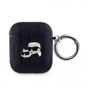 Karl Lagerfeld Funda PU Embossed Karl and Choupette Heads para AirPods 1/2 Negra