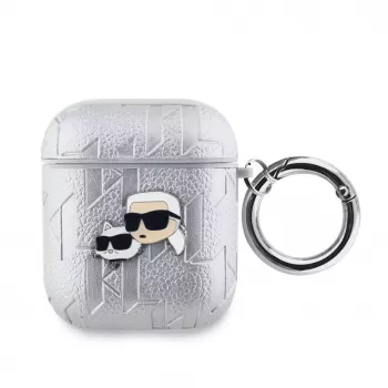 Karl Lagerfeld Funda PU Embossed Karl and Choupette Heads para AirPods 1/2 Plateada