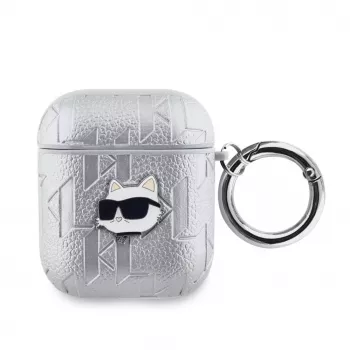 Karl Lagerfeld Funda PU Embossed Choupette Head para AirPods 1/2 Plata