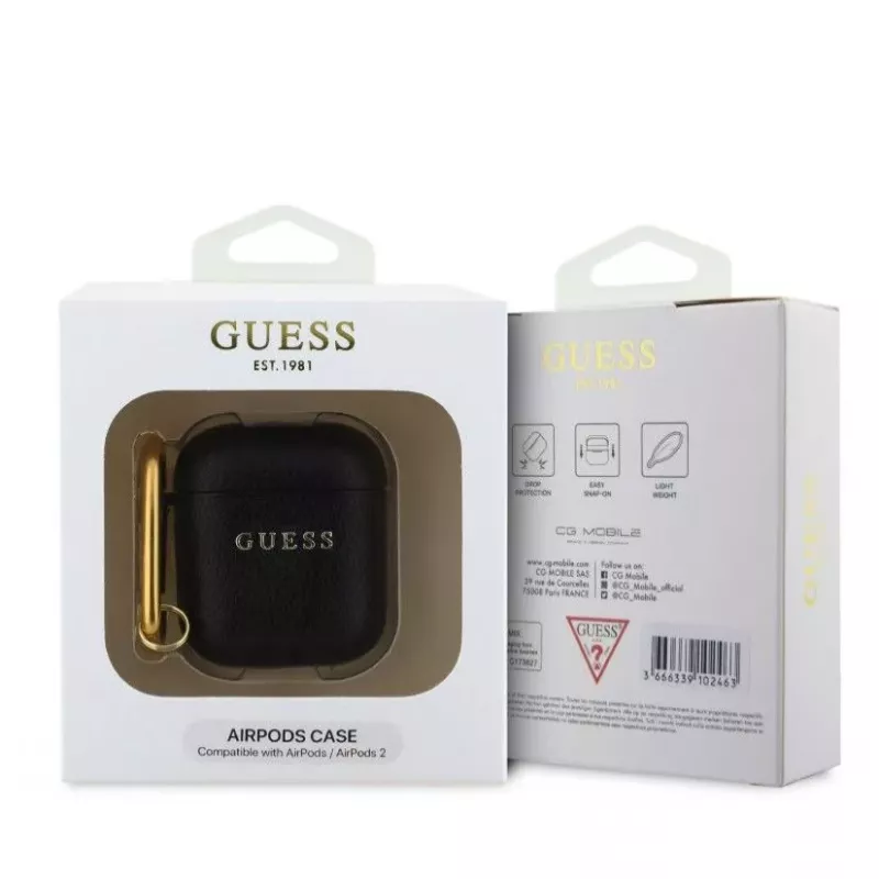 Guess Funda PU Grained Classic Logo para Apple AirPods 1/2 Negra
