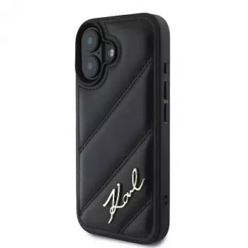 Karl Lagerfeld Funda rígida para iPhone 16, Quilted Signature, negra