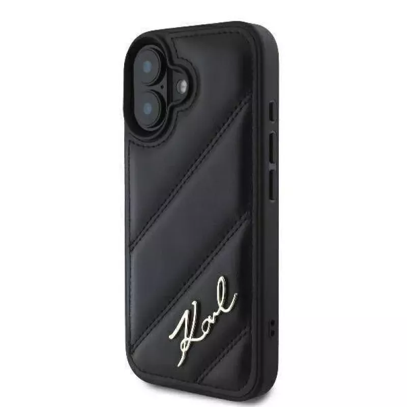 Karl Lagerfeld Funda rígida para iPhone 16, Quilted Signature, negra
