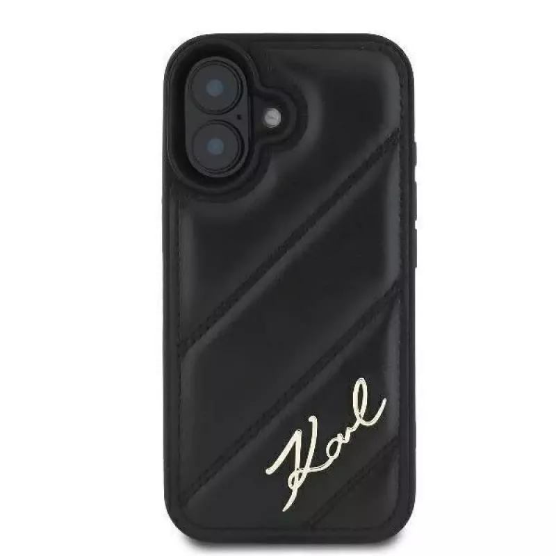 Karl Lagerfeld Funda rígida para iPhone 16, Quilted Signature, negra