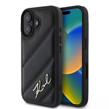 Karl Lagerfeld Funda rígida para iPhone 16, Quilted Signature, negra