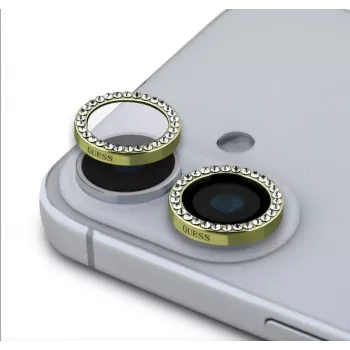 Guess Protector de lente Fixed Glitter para Apple iPhone 16/16 Plus Oro
