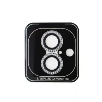Guess Protector de lente Fixed Glitter para Apple iPhone 16/16 Plus Plata