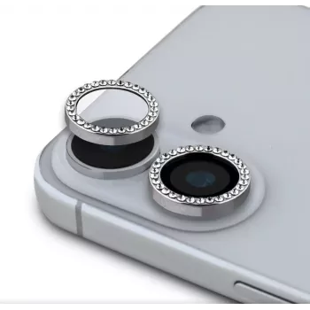 Guess Protector de lente Fixed Glitter para Apple iPhone 16/16 Plus Plata