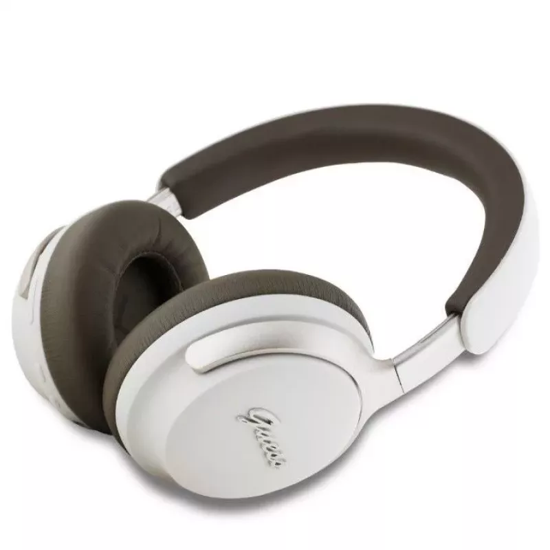 Guess Auriculares inalámbricos ANC/ENC PU Leather Script Logo Beige