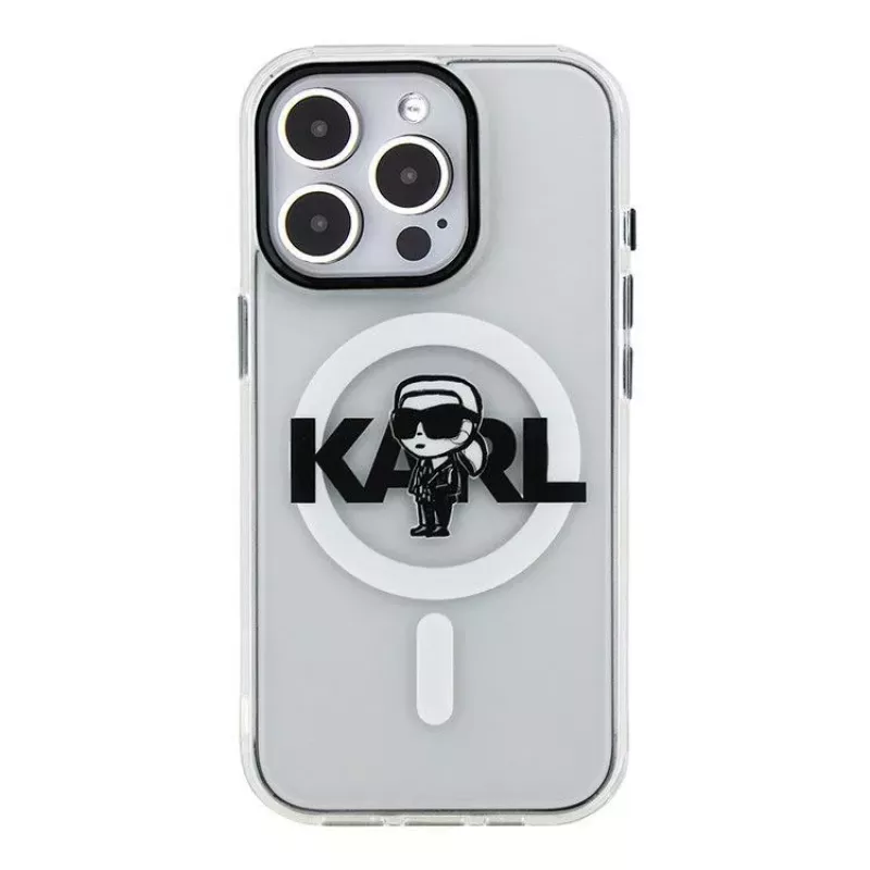 Karl Lagerfeld Funda de silicona con MagSafe IML KL Sketch Logo para Apple iPhone 15 Pro Max Transparente