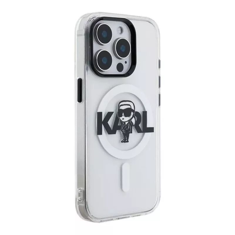 Karl Lagerfeld Funda de silicona con MagSafe IML KL Sketch Logo para Apple iPhone 15 Pro Max Transparente