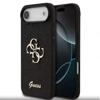 Guess Funda PU Fixed Glitter 4G Metal Logo para Apple iPhone Air Negra