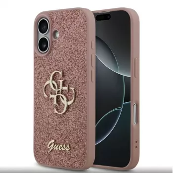 Guess Funda PU Fixed Glitter 4G Metal Logo para iPhone 17, Rosa