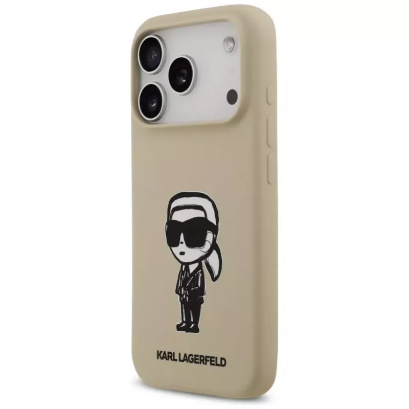 Karl Lagerfeld Funda de silicona con MagSafe para Apple iPhone 17 Pro - Marrón (KL Sketch & Logo)