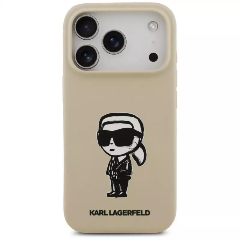 Karl Lagerfeld Funda de silicona con MagSafe para Apple iPhone 17 Pro - Marrón (KL Sketch & Logo)