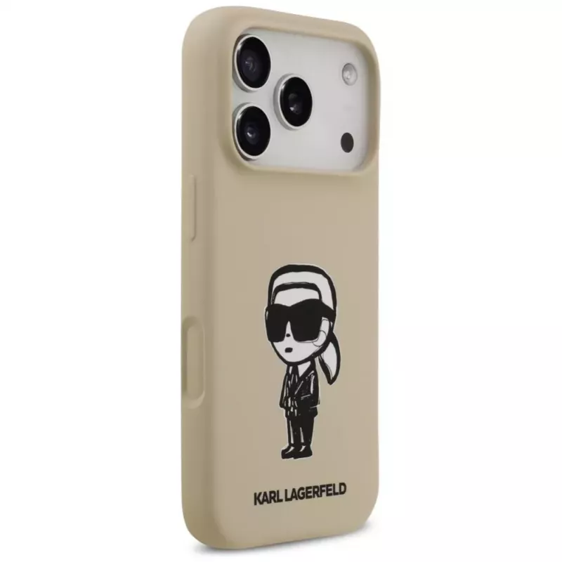 Karl Lagerfeld Funda de silicona con MagSafe para Apple iPhone 17 Pro - Marrón (KL Sketch & Logo)