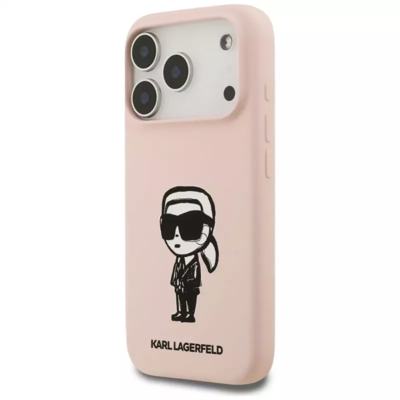 Karl Lagerfeld Funda de silicona para iPhone 17 Pro con MagSafe, KL Sketch & Logo, rosa