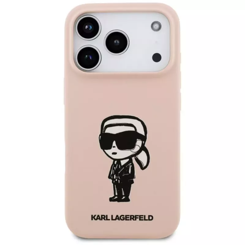 Karl Lagerfeld Funda de silicona para iPhone 17 Pro con MagSafe, KL Sketch & Logo, rosa