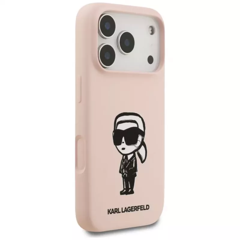 Karl Lagerfeld Funda de silicona para iPhone 17 Pro con MagSafe, KL Sketch & Logo, rosa