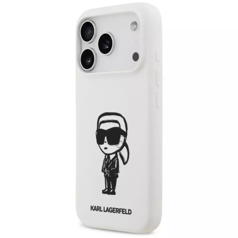 Karl Lagerfeld Funda de silicona KL Sketch & Logo para Apple iPhone 17 Pro con MagSafe - Blanca