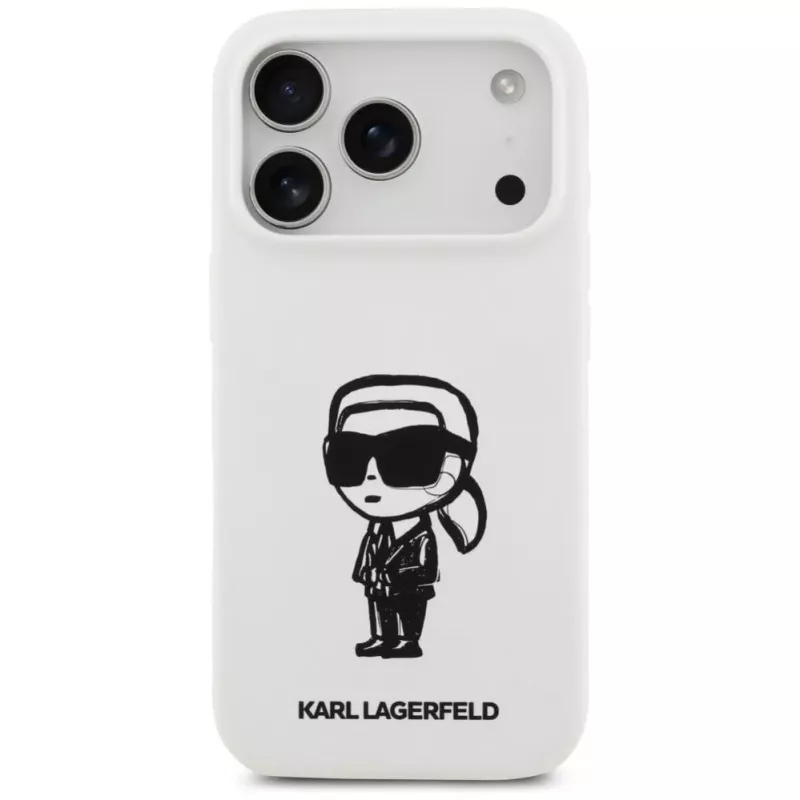 Karl Lagerfeld Funda de silicona KL Sketch & Logo para Apple iPhone 17 Pro con MagSafe - Blanca