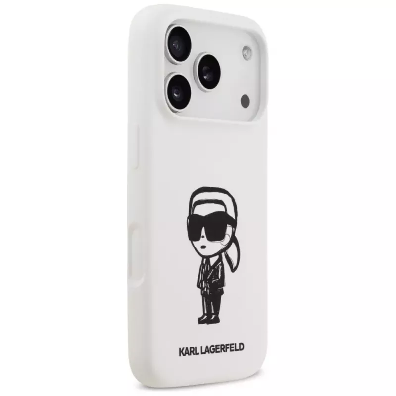 Karl Lagerfeld Funda de silicona KL Sketch & Logo para Apple iPhone 17 Pro con MagSafe - Blanca