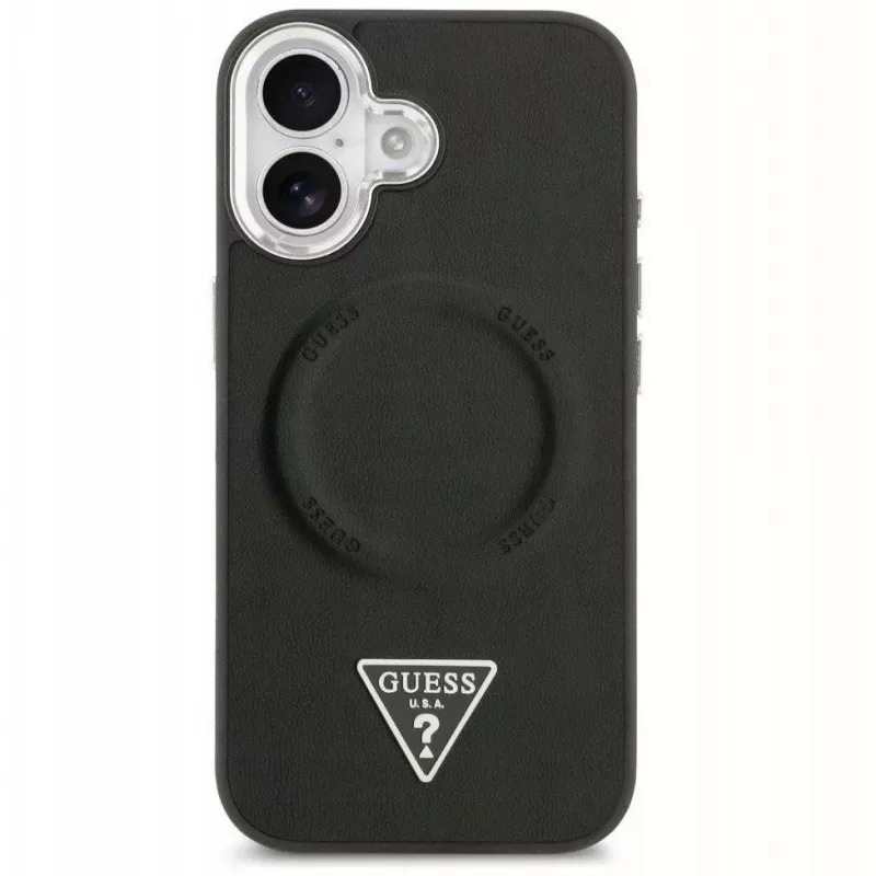 Guess Funda MagSafe PU Leder Triangle Logo para Apple iPhone 17 Negra