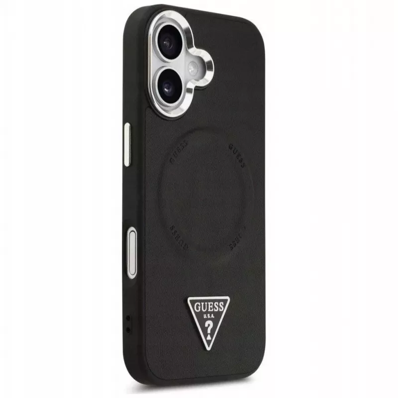 Guess Funda MagSafe PU Leder Triangle Logo para Apple iPhone 17 Negra