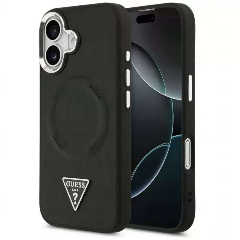 Guess Funda MagSafe PU Leder Triangle Logo para Apple iPhone 17 Negra