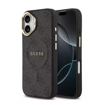 Guess Funda MagSafe PU Leder 4G Goldrahmen para Apple iPhone 17 Negra
