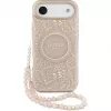 Guess Funda de silicona con MagSafe Flowers Allover con correa de perlas para Apple iPhone 17 Air Rosa