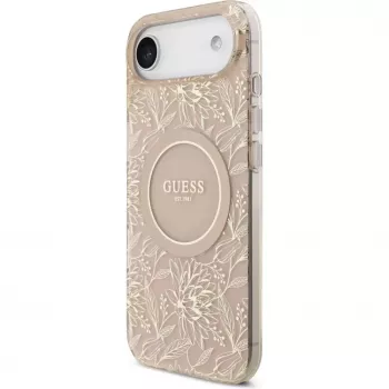 Guess Funda de silicona con MagSafe Flowers Allover con correa de perlas para Apple iPhone 17 Air Rosa