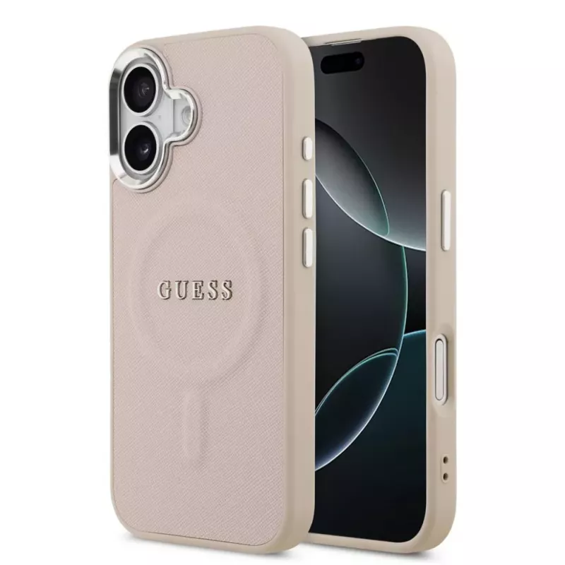Guess Funda MagSafe de PU Saffiano para Apple iPhone 17, rosa