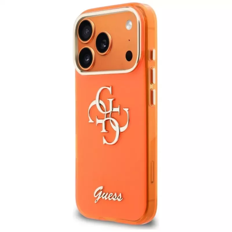 Guess IML 4G Script Metal Funda para iPhone 17 Pro, naranja