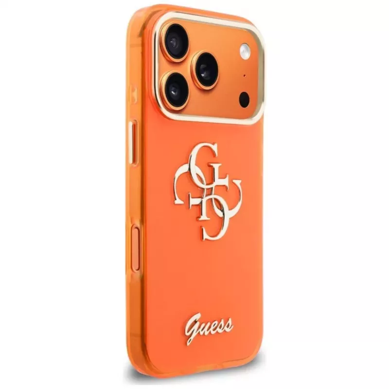 Guess IML 4G Script Metal Funda para iPhone 17 Pro, naranja