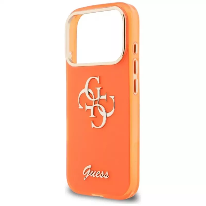 Guess IML 4G Script Metal Funda para iPhone 17 Pro, naranja