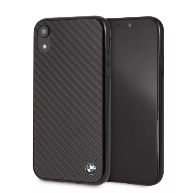 BMW Funda rígida Signature de carbono real para Apple iPhone XR, negra