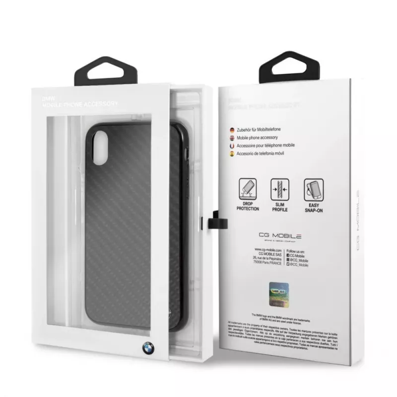 BMW Funda rígida Signature de carbono real para Apple iPhone XR, negra