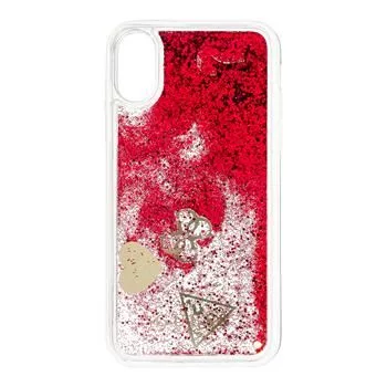 Guess Funda Glitter Hearts para Apple iPhone X/XS, frambuesa
