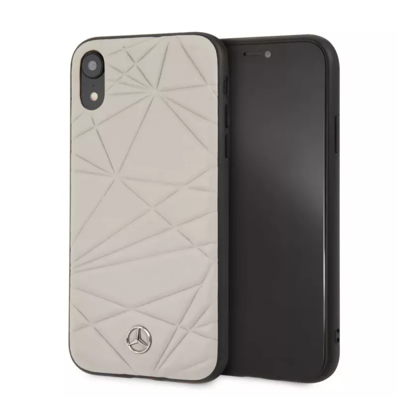 Mercedes-Benz Funda rígida Twister de piel genuina para Apple iPhone XR, gris
