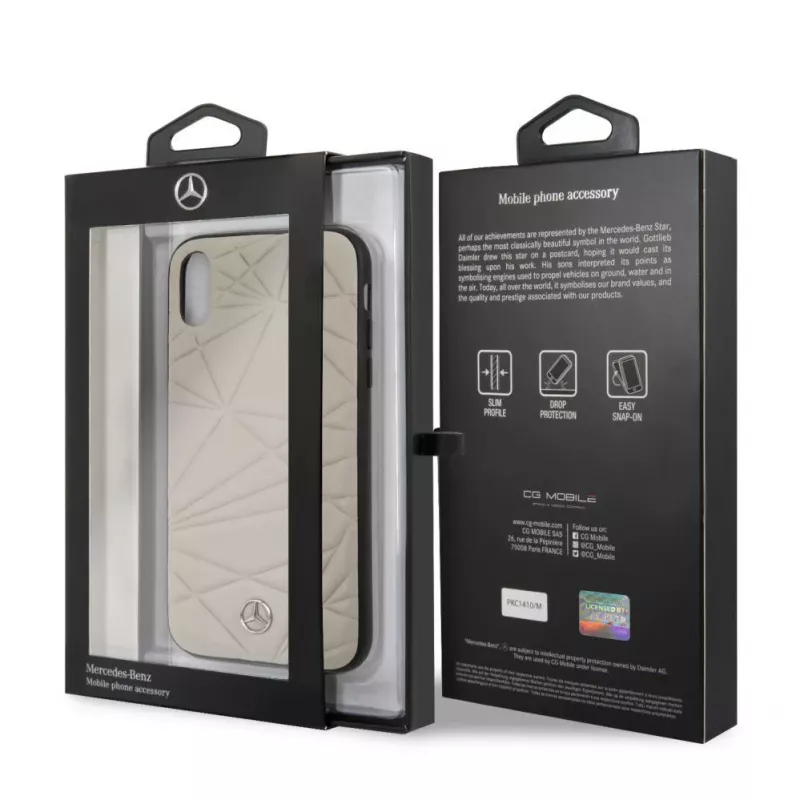 Mercedes-Benz Funda rígida Twister de piel genuina para Apple iPhone XR, gris