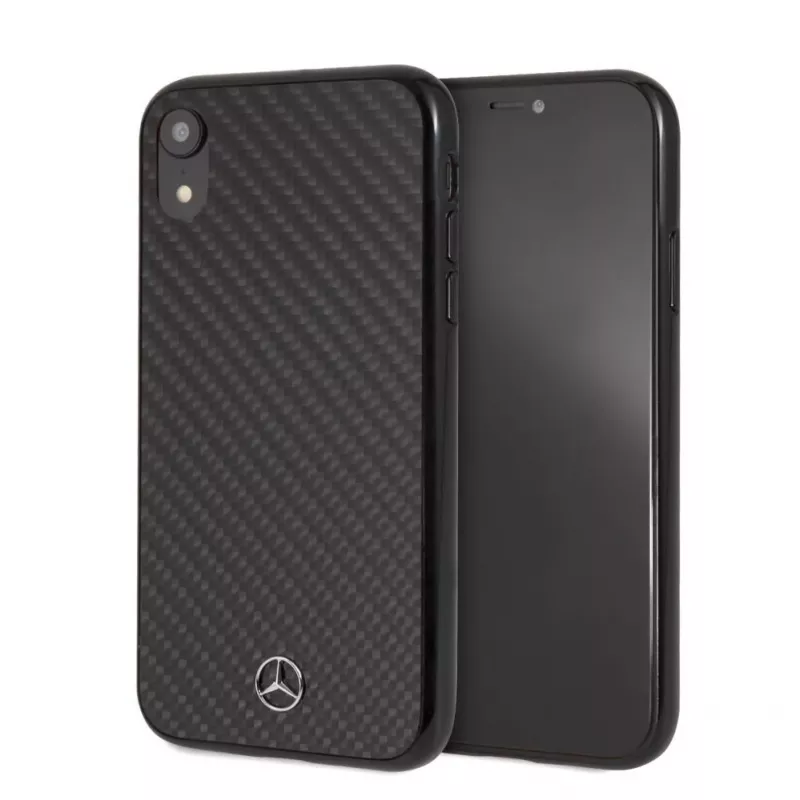 Mercedes-Benz Funda rígida de fibra de carbono real para Apple iPhone XR, negra