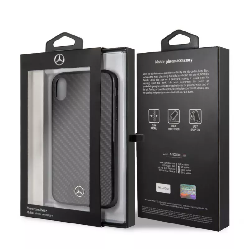 Mercedes-Benz Funda rígida de fibra de carbono real para Apple iPhone XR, negra