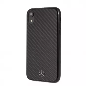 Mercedes-Benz Funda rígida de fibra de carbono real para Apple iPhone XR, negra