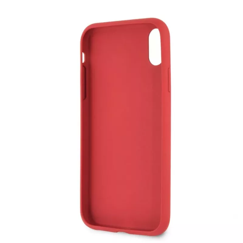 Guess Funda rígida de piel PU Debossed para Apple iPhone XR, rojo peonía