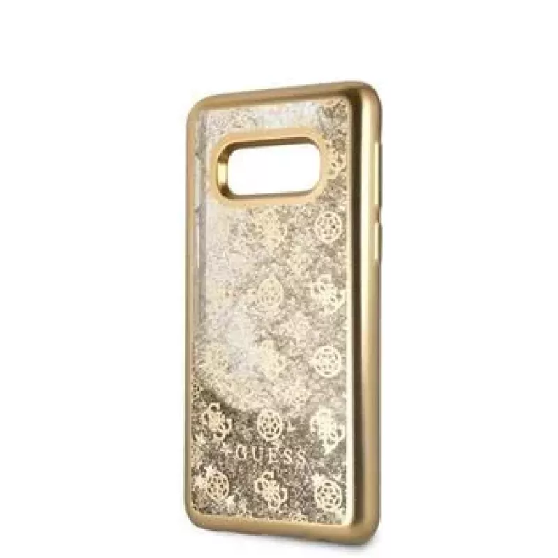 Guess Funda rígida Glitter 4G Peony para Samsung Galaxy S10e, dorada