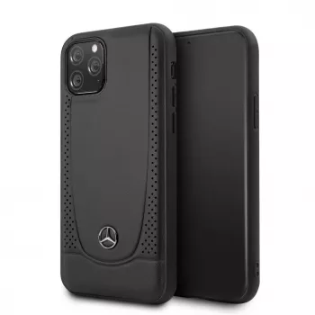 Mercedes-Benz Funda rígida de piel con perforación para Apple iPhone 11 Pro, negra