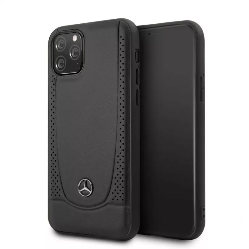 Mercedes-Benz Funda rígida de piel con perforación para Apple iPhone 11 Pro, negra